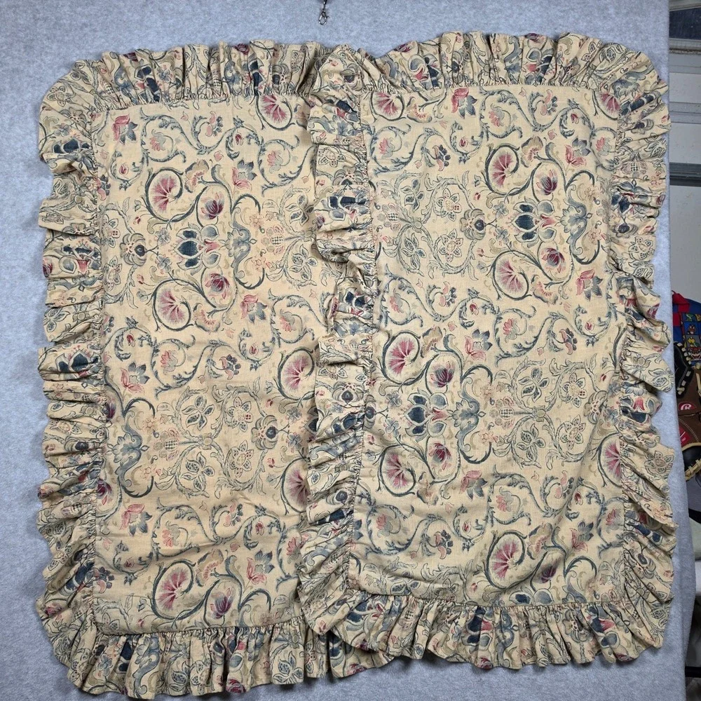 (2) Ralph Lauren Provence Pillow Sham Floral Ruffled KING Cotton/Linen Blend VTG